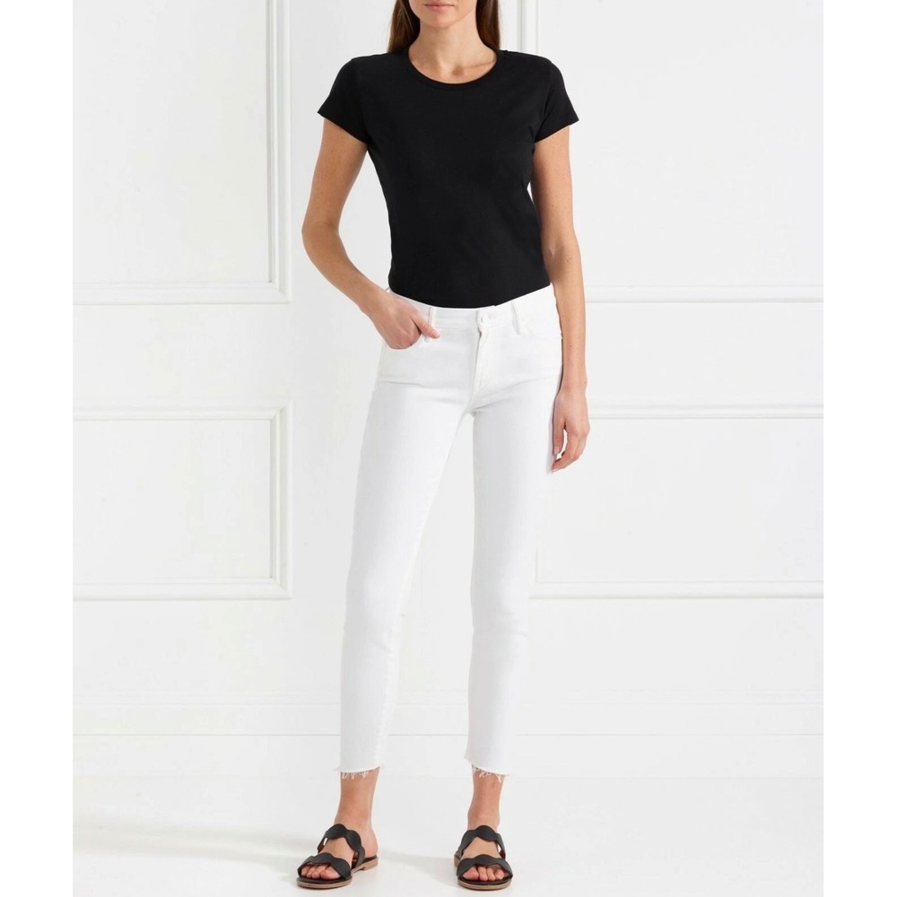 MOTHER Looker Ankle‎ Fray White Jeans Women's Size 28 Cotton Lyocell Blend